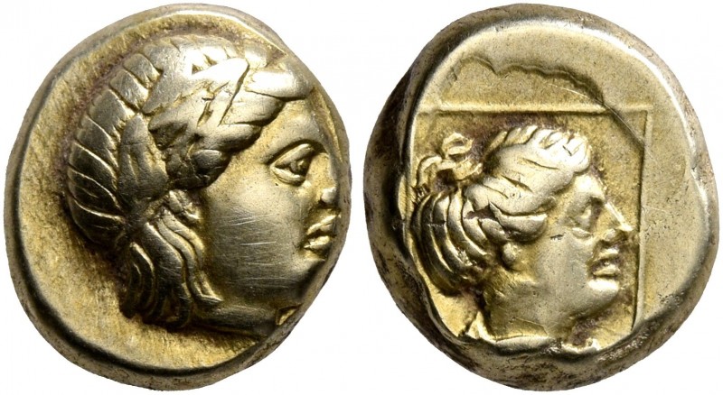 LESBOS. Mytilene. Circa 377-326 BC. Hekte (Electrum, 10 mm, 2.53 g, 12 h). Laure...