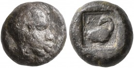 LESBOS. Uncertain mint. Circa 480 BC. 1/12 Stater (Silver, 8 mm, 0.99 g, 12 h). Head of an African to right. Rev. Swan (?) seated right, head to left,...