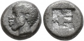 LESBOS. Uncertain mint. Circa 480 BC. 1/12 Stater (Silver, 8 mm, 0.90 g). Head of an African to left. Rev. Quadripartite incuse square. HGC 6, 1087. L...