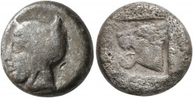 LESBOS. Uncertain mint. Circa 480-400 BC. 1/3 Stater (Billon, 14 mm, 3.71 g, 9 h). Head of an Amazon (?) to left, wearing tight-fitting cap. Rev. Head...