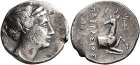 IONIA. Ephesos. Circa 245-202 BC. Didrachm (Silver, 21 mm, 6.18 g, 1 h). Diademed head of Artemis to right, with bow and quiver over her left shoulder...