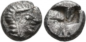 IONIA. Kolophon. Circa 530/25-500 BC. 1/12 Stater (Silver, 8 mm, 0.78 g). Archaic head of Apollo to right. Rev. Quadripartite incuse square. CNG 106 (...