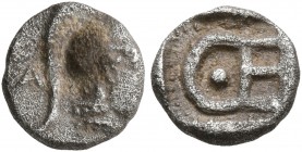 IONIA. Magnesia ad Maeandrum. Themistokles, circa 465-459 BC. Hemiobol (Silver, 7 mm, 0.37 g, 3 h), struck under Archepolis (?). Head of Leukippos to ...