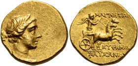 IONIA. Magnesia ad Maeandrum. Circa 130-120 BC. Stater (Gold, 19 mm, 8.48 g, 12 h), Euphemos, son of Pausanias. Draped bust of Artemis to right, weari...