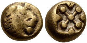 IONIA. Miletos. Circa 600-546 BC. Hemihekte – 1/12 Stater (Electrum, 7 mm, 1.10 g), Lydo-Milesian standard. Head of a lion to right. Rev. Stellate pat...