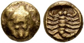 IONIA. Miletos. Circa 600-546 BC. 1/48 Stater (Electrum, 4 mm, 0.30 g, 6 h). Facing head of a lion. Rev. Scorpion within square incuse. Hilbert Phase ...