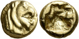 IONIA. Phokaia. Circa 625/00 BC. Hemihekte – 1/12 Stater (Electrum, 8 mm, 1.38 g). Head of a griffin to right. Rev. Incuse square. Bodenstedt 1. SNG v...