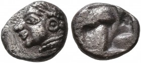 IONIA. Phokaia. Circa 625/0-522 BC. Obol (Silver, 7 mm, 0.39 g). Head of a nymph to left, wearing sakkos and circular earring. Rev. Quadripartite incu...