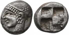 IONIA. Phokaia. Circa 521-478 BC. Diobol (Silver, 9 mm, 1.23 g). Head of a nymph to left, wearing sakkos adorned with a central band and circular earr...