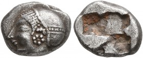 IONIA. Phokaia. Circa 521-478 BC. Diobol (Silver, 10 mm, 1.20 g). Head of a nymph to left, wearing sakkos adorned with a central band and circular ear...