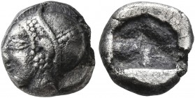 IONIA. Phokaia. Circa 521-478 BC. Diobol (Silver, 9 mm, 1.21 g). Head of a nymph to left, wearing sakkos adorned with a central band and circular earr...