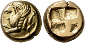 IONIA. Phokaia. Circa 521-478 BC. Hekte (Electrum, 10 mm, 2.54 g). Forepart of a griffin to left; to right, seal downward. Rev. Quadripartite incuse s...