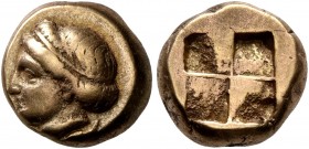 IONIA. Phokaia. Circa 478-387 BC. Hekte (Electrum, 10 mm, 2.54 g). Head of a female to left; below, small seal to left. Rev. Quadripartite incuse squa...