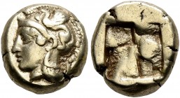 IONIA. Phokaia. Circa 478-387 BC. Hekte (Electrum, 11 mm, 2.54 g). Head of Athena to left, wearing crested Attic helmet decorated with a griffin on th...