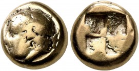 IONIA. Phokaia. Circa 478-387 BC. Hekte (Electrum, 9 mm, 2.50 g). Head of a nymph to left, her hair bound in sakkos; behind, small seal downward. Rev....