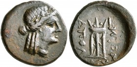 IONIA. Smyrna. Circa 125-115 BC. AE (Bronze, 14 mm, 2.00 g, 12 h), Apol... and Amy..., magistrates. Laureate head of Apollo to right. Rev. ΣΜΥΡΝ / ΑΠΟ...