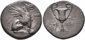 IONIA. Teos. Circa 310-294 BC. Drachm (Silver, 16 mm, 2.57 g, 11 h), Prokleides, magistrate. Griffin seated right, raising left forepaw. Rev. ΠΡΟΚ-ΛΕΙ...