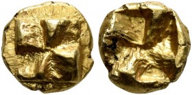 IONIA. Uncertain. Circa 625-600 BC. 1/24 Stater (Electrum, 6 mm, 0.68 g), Phokaic standard. Raised counterclockwise swastika pattern. Rev. Quadriparti...