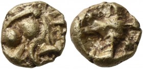 IONIA. Uncertain. Circa 600-550 BC. Myshemihekte – 1/24 Stater (Electrum, 7 mm, 0.59 g), Lydo-Milesian standard. Schematic head of a lion to right. Re...