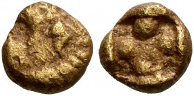 IONIA. Uncertain. Circa 550-525 BC. 1/48 Stater (Gold, 5 mm, 0.29 g), Lydo-Milesian standard. Bridled head of a horse to left. Rev. Incuse square with...