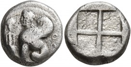 ISLANDS OFF IONIA, Chios. Circa 400-380 BC. Drachm (Silver, 12 mm, 3.41 g). Sphinx seated left; to left, grape bunch above amphora; all set on circula...