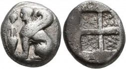 ISLANDS OFF IONIA, Chios. Circa 400-380 BC. Drachm (Silver, 14 mm, 3.62 g). Sphinx seated left; to left, grape bunch above amphora. Rev. Quadripartite...