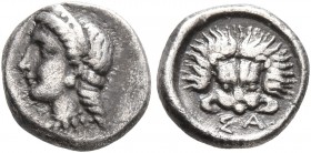 ISLANDS OFF IONIA, Samos. Circa 398-365 BC. Trihemiobol (Silver, 9 mm, 0.84 g, 6 h). Head of Hera to left, wearing stephane. Rev. ΣA Facing head of a ...