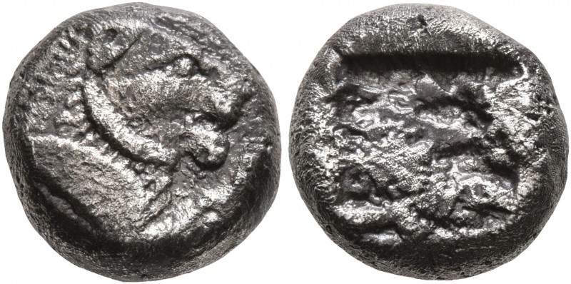 CARIA. Mylasa. Circa 520-490 BC. 1/3 Stater (Silver, 12 mm, 3.55 g). Forepart of...