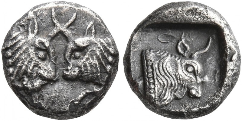 CARIA. Uncertain. Circa 500-450 BC. Obol (Silver, 9 mm, 1.14 g, 6 h). Confronted...