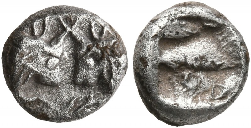 CARIA. Uncertain. Circa 500-450 BC. Hemiobol (Silver, 7 mm, 0.62 g). Confronted ...