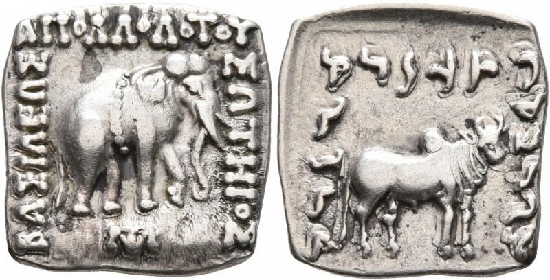 BAKTRIA, Greco-Baktrian Kingdom. Apollodotos I, circa 174-165 BC. Drachm (Silver...