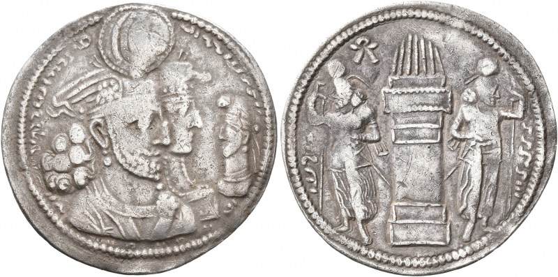 SASANIAN KINGS. Bahram II, with Queen and Prince 4, 276-293. Drachm (Silver, 27 ...