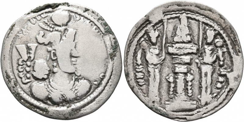 SASANIAN KINGS. Bahram IV, 388-399. Drachm (Silver, 26 mm, 3.54 g, 3 h), a conte...