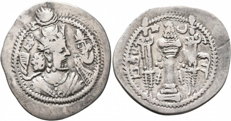 SASANIAN KINGS. Jamasp, 497-499. Drachm (Silver, 27 mm, 3.29 g, 4 h), DA (Darabj...