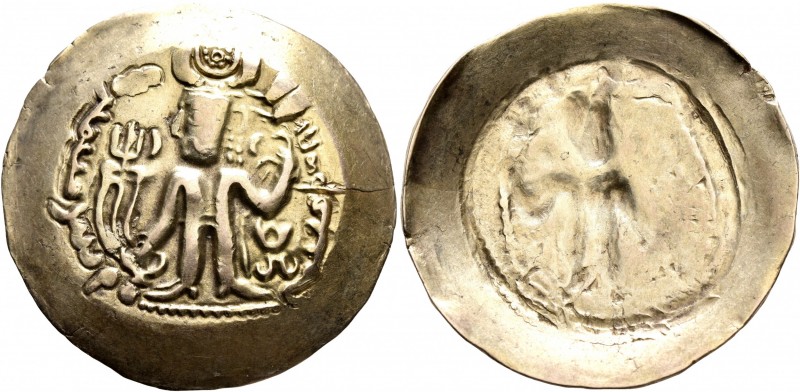 HUNNIC TRIBES, Alchon Huns. Adomano, circa 450-500. Dinar (Electrum, 34 mm, 7.19...