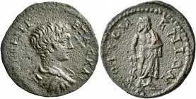 ARCADIA. Orchomenus. Geta, as Caesar, 198-209. Assarion (Bronze, 22 mm, 4.67 g, 3 h). ΛOY CEΠ Γ-ETAC KAI Bare-headed, draped and cuirassed bust of Get...