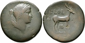 CRETE. Cnossus (?). Pseudo-autonomous issue. As (?) (Bronze, 27 mm, 11.65 g, 1 h), L. Lollius, magistrate, circa 37-34 BC. Draped bust of Artemis Dikt...