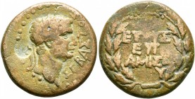 PONTUS. Amisus. Claudius, 41-54. Assarion (Orichalcum, 20 mm, 5.47 g, 12 h), CY 85 = 53/4. ΣΕΒΑΣΤΟΥ Laureate head of Claudius to right; to left, count...