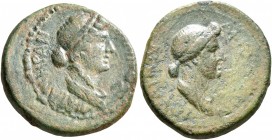 MYSIA. Pergamum. Julia Augusta (Livia), with Julia, Augusta, 14-29. Hemiassarion (Bronze, 18 mm, 3.51 g, 1 h), Charinos, grammateus. ΛIBIAN HPAN XAPIN...