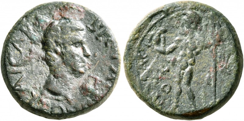 AEOLIS. Aegae. Britannicus, 41-55. Hemiassarion (Bronze, 16 mm, 3.94 g, 12 h), C...