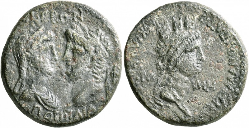 IONIA. Ephesus. Nero, with Poppaea, 54-68. Assarion (Bronze, 19 mm, 9.55 g, 1 h)...