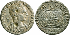 IONIA. Metropolis. Valerian I, 253-260. Tetrassarion (Bronze, 26 mm, 7.87 g, 11 h). AYT K ΠOΠ ΛIKI OYAΛЄPIANOC Laureate, draped and cuirassed bust of ...