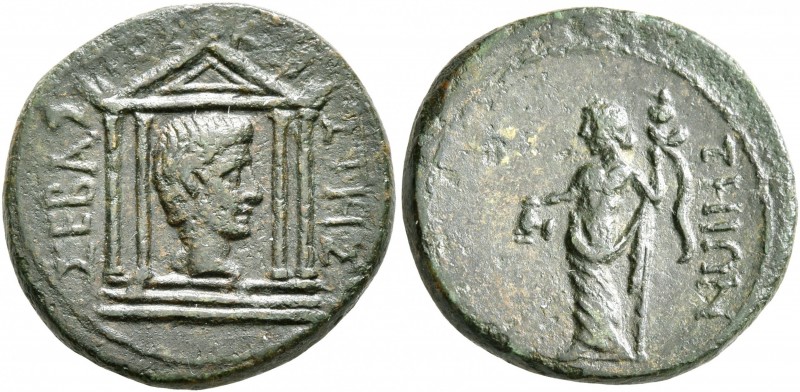 IONIA. Teos. Augustus, 27 BC-AD 14. Hemiassarion (Bronze, 19 mm, 5.38 g, 1 h), c...