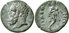 LYDIA. Maeonia. Pseudo-autonomous issue. Hemiassarion (Bronze, 18 mm, 3.63 g, 6 h), time of Trajan, 98-117. Head of Herakles to left. Rev. MAIONΩN Omp...