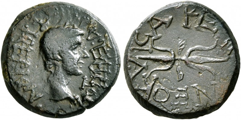 LYDIA. Philadelphia. Tiberius Gemellus (?), as Caesar, 35-37. 1/3 Assarion (Bron...