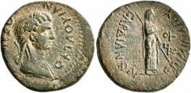 LYDIA. Sardis. Claudia Octavia, Augusta, 54-62. Assarion (Bronze, 19 mm, 4.96 g, 12 h), Mindios, strategos for the second time, circa 60. ΘΕΑΝ ΟΚΤΑΟΥΙ...
