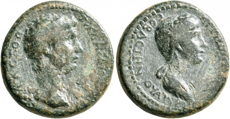LYDIA. Thyateira. Claudius, with Agrippina Junior, 41-54. Hemiassarion (Bronze, ...
