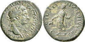 LYDIA. Tralles. Domitian, 81-96. Diassarion (Bronze, 26 mm, 9.12 g, 12 h). ΔΟΜΙΤΙΑΝΟϹ ΚΑΙϹΑΡ ϹЄΒΑϹΤΟϹ ΓЄΡΜΑΝΙ/ΚΟϹ Laureate head of Domitian to right. ...