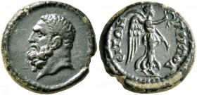 LYDIA. Tripolis. Pseudo-autonomous issue. Hemiassarion (Bronze, 16 mm, 3.38 g, 1 h), time of the Severans, 193-235. Bearded head of Herakles to left. ...