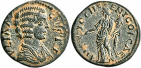 PISIDIA. Antiochia. Julia Domna, Augusta, 193-217. 'As' (Bronze, 23 mm, 6.16 g, 7 h). IVLIA AVGVSTI (sic!) Draped bust of Julia Domna to right. Rev. A...